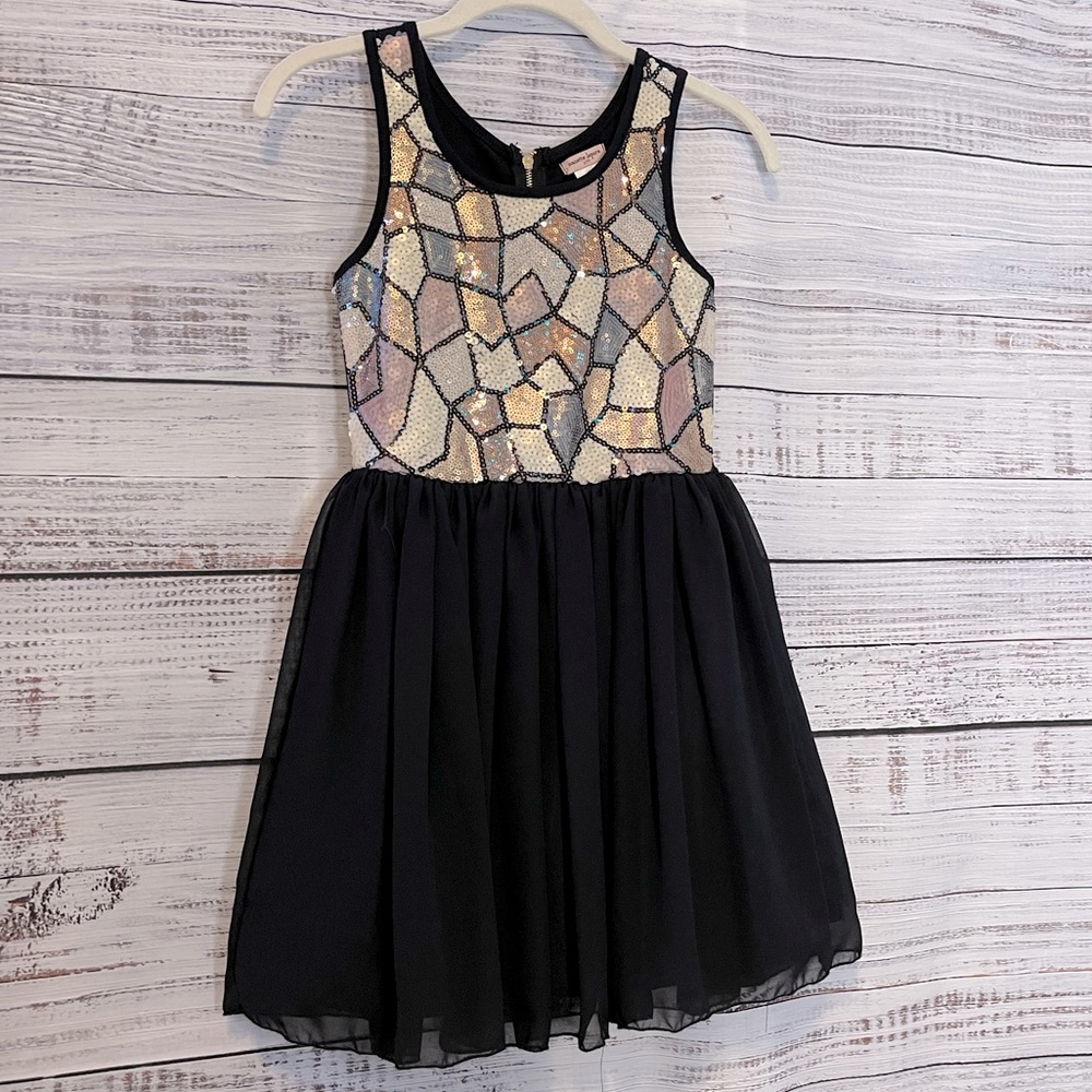 🔥SALE Nanette Lepore Black & Tan Sequined Dress with Tulle Skirt  | Medium